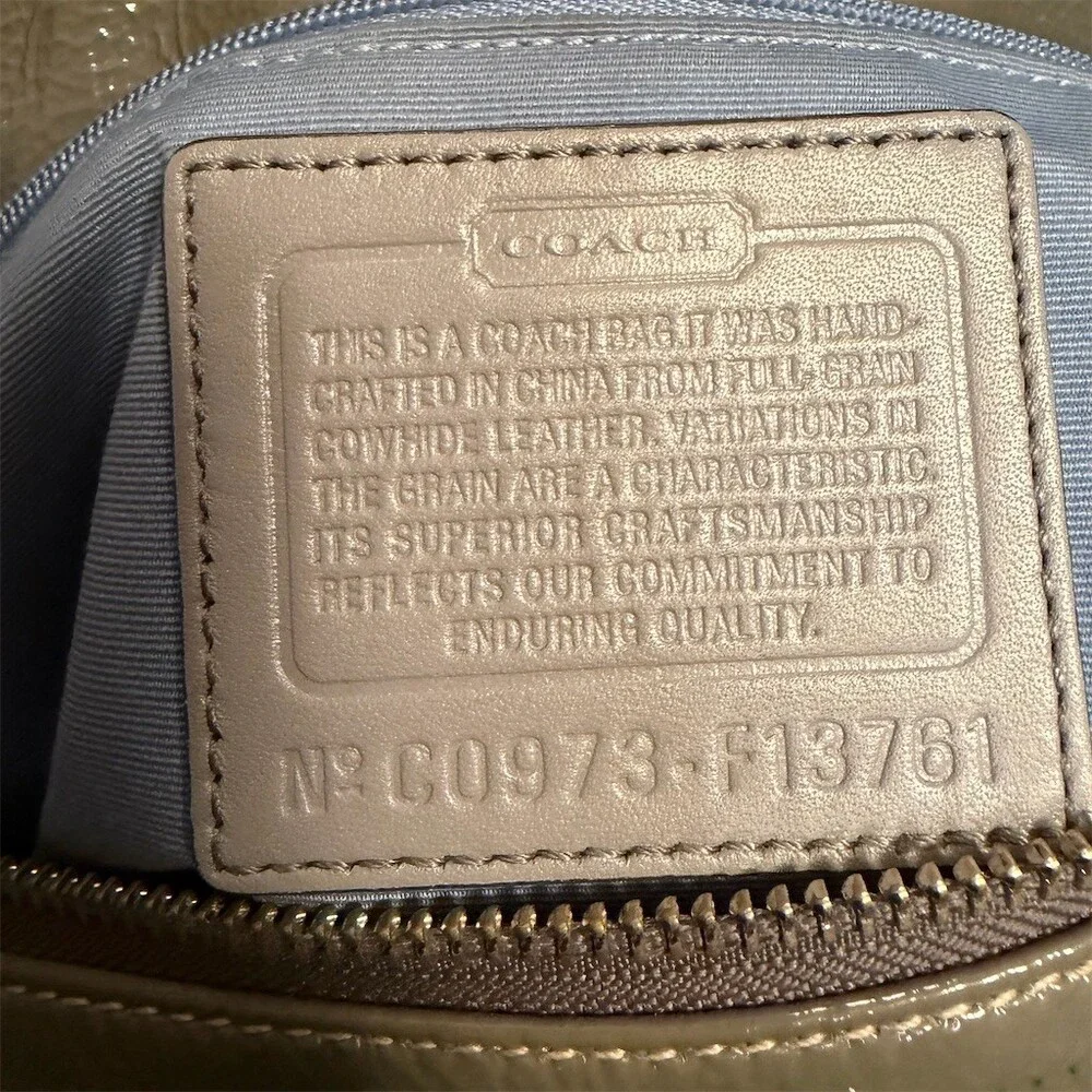 Coach Gallery Tote Patent Leather Metallic Gray Silver Top Zip Shoulder Bag